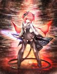  cross kenzaki_mitsutoshi metal_(kenzaki_mitsutoshi) original red_eyes red_hair solo thighhighs weapon wings 