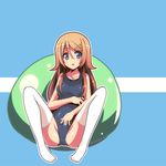  bean_bag_chair blue_eyes brown_hair kousaka_kirino long_hair one-piece_swimsuit ore_no_imouto_ga_konna_ni_kawaii_wake_ga_nai school_swimsuit solo spread_legs swimsuit thighhighs tom_(drpow) 