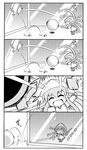  4koma against_glass aquarium ball bracelet chibi comic dress greyscale ikamusume jewelry mini-ikamusume minigirl monochrome shinryaku!_ikamusume silent_comic smile tentacle_hair wakabayashi_makoto 