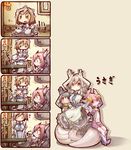  4koma bad_id bad_pixiv_id breasts brown_hair candle comic cup demon_tail detached_sleeves dress frfr heart horns lactation lamia maid maid_headdress medium_breasts monster_girl multiple_girls nipples original pink_hair playing_games pointy_ears ponytail red_eyes short_hair silent_comic small_breasts tail tea teacup teapot tray yellow_eyes 