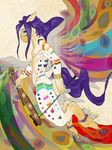  colorful equine feathers flying hair hooves horse instrument male mane markings purple_eyes purple_hair rachel_(artist) rainbow solo tail violin wings 