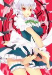  absurdres bad_id bad_pixiv_id braid highres izayoi_sakuya leg_garter long_hair maid maid_headdress red_eyes short_hair silver_hair solo touhou towa1 twin_braids 