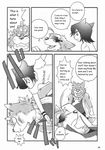  cat comic dialog dialogue dog feline female greyscale hard_translated male mammal monochrome plain_background scan slap text translated wantaro white_background 