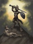  dungeons_&amp;_dragons duo kobold mammal sdismukes shield sword tribal weapon wolf 
