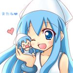  &gt;_&lt; :d bad_id bad_pixiv_id blue_eyes blue_hair chibi closed_eyes dual_persona hat hinata_mirun ikamusume long_hair mini-ikamusume minigirl multiple_girls one_eye_closed open_mouth shinryaku!_ikamusume smile tentacle_hair xd 