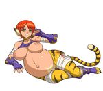  1girl aliasing big_breasts breasts breath_of_fire breath_of_fire_2 breath_of_fire_ii feline female hips katt large_breasts looking_at_viewer orange_hair pregnant pussy rinpoo_chuan short_hair simple_background solo tenseiani toeless_socks uncensored white_background wide_hips 