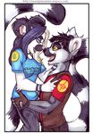  clothing couple ear_piercing female hair holly_massey joel_the_lemur lemur long_hair male pants piercing plain_background shirt tail white_background zeriara_(character) 