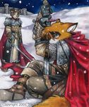  armor canine cape castle dog fox male snow sword tracy_j_butler weapon 