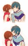  1girl couple happy hetero higure_machiko jpeg_artifacts kaito kiss meiko scarf vocaloid 