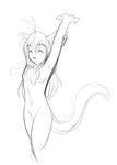  breasts chest_tuft claws cute eyes_closed feline female flora_(twokinds) fur hair keidran long_hair mammal monochrome nude open_mouth plain_background sketch solo standing stretch stretching tail tiger tom_fischbach tuft twokinds white_background yawn 