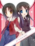  ai_koto bad_id bad_pixiv_id black_hair blue_eyes brown_eyes jacket japanese_clothes kara_no_kyoukai kimono kokutou_azaka long_hair multiple_girls necktie red_jacket ryougi_shiki short_hair 