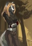  2010 background canine female fingerless_gloves hoodie koul_fardreamer midriff orphen-sirius simple_background solo wolf 