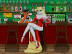  animaniacs bar beverage bottles breasts classy cleavage clothed clothing dress edit english_text female gloves gown high_heels looking_at_viewer mammal minerva minerva_mink mink mustelid sitting text unknown_artist 