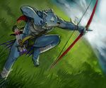  abs archer arrow bow canine grass kurono_rokuro male muscles skimpy solo standing 