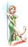  anklet antaeus chest_tuft cleavage dandelion_(character) dress feline female green_eyes lion solo tail 