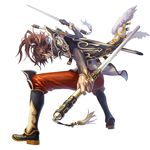  bent_over brown_hair dual_wielding eat0123 fantasy holding male_focus original solo sword weapon 