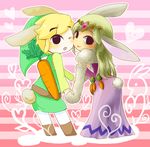  1girl animal_ears bad_id bad_pixiv_id black_eyes blonde_hair bunny_ears carrot hat link lip_(coco) princess_zelda smile the_legend_of_zelda tiara toon_link wince 