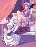  bad_id bad_pixiv_id bat_wings bdsm blueman bondage bound chain collar feet foot_worship highres izayoi_sakuya leash leg_licking legs licking maid maid_headdress multiple_girls purple_hair red_eyes remilia_scarlet short_hair silver_hair sitting slave tea_set touhou wings yuri 