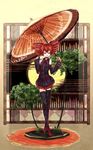  detached_sleeves drill_hair highres kasane_teto oriental_umbrella red_eyes red_hair ribbon same_2009 solo thighhighs twin_drills twintails umbrella utau 