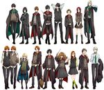  13boys 4girls 6+boys black_hair blonde_hair book broom brown_hair chocolate crossed_arms draco_malfoy everyone footwear fred_weasley george_weasley ginny_weasley glasses grin hand_in_pocket harry_james_potter harry_potter hermione_granger james_potter kneehighs lily_evans lineup long_hair lucius_malfoy luna_lovegood multiple_boys multiple_girls nakagawa_besu nakagawa_waka necktie neville_longbottom peter_pettigrew ponytail red_hair regulus_arcturus_black regulus_black remus_john_lupin remus_lupin ron_weasley school_uniform severus_snape siblings side_ponytail sirius_black skirt smile socks spiked_hair sweater_vest twins wand 