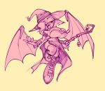  big_breasts bigdad boots breasts chiropteran clothing female footwear hair hair_over_eye hat looking_at_viewer mammal monochrome rouge_the_bat shorts solo sonic_(series) staff wings witch_hat witch_outfit 