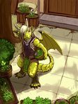  basket claws dragon garden horns loincloth male mokoroko pointy_ears scalie underwear wings 