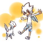  blush_stickers fake_wings gen_2_pokemon hitec moemon open_mouth outstretched_arms personification pokemon pokemon_(creature) shorts spiked_hair togetic white_hair wings 