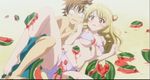  blonde_hair brown_hair cap tenjouin_saki toloveru watermelon yuuki_rito 