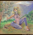  blonde_hair blue_eyes clothed feline female hair lion long_blonde_hair long_hair nastywolf613 outside sitting solo tail tail_tuft 