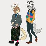  brown_hair canine chamelon clothing duo eyewear fennec fox glasses hair male mammal pants shoes wolf 