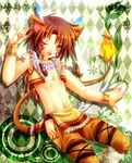  animal_ears argyle argyle_background bad_id bad_pixiv_id brown_hair final_fantasy final_fantasy_vii long_hair male_focus minatosaiga personification red_xiii scar solo tail yellow_eyes 
