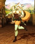  asking_for_it back_problems big_breasts blue_eyes bounce breasts canine corset ditzy fantasy female fox gloves huge_breasts jessica_elwood lucine miniskirt pigtails pink_hair princess_lucine solo stockings sword tail town unconvincing_armour under_boob warrior weapon 