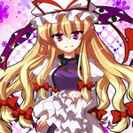  bad_id bad_pixiv_id blonde_hair bow fuupu gap hair_bow hat hat_ribbon long_hair purple_eyes ribbon solo touhou yakumo_yukari 