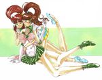  2girls bishoujo_senshi_sailor_moon furuhata_unazuki hug hug_from_behind kino_makoto long_legs multiple_girls ponytail sailor_jupiter smile yuri 