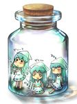  blue_hair bottle chibi clone closed_eyes hat ikamusume in_bottle in_container jar kino-sr mini-ikamusume multiple_girls multiple_persona o_o open_mouth shinryaku!_ikamusume teardrop tears tentacle_hair tentacles zzz 