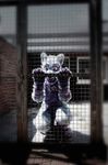 blue_eyes cage commentary fursuit keenora looking_at_viewer male real sad scary stripes unknown_artist 