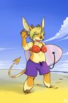  beach boogie_board breasts chubby clothing eve female green_eyes hooves overweight patto seaside shorts sky solo suit 