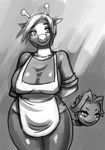  apron big_breasts bittenhard breasts female girafarig milf monochrome mother multi_head nintendo parent pok&#233;mon pok&#233;morph pok&eacute;mon two_heads video_games voluptuous wide_hips 