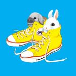  blue_background converse cute feral lacing lagomorph mammal non-anthro plain_background rabbit shoe sneakers 