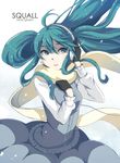  ahoge aqua_eyes aqua_hair ataru_(ataru_squall) bad_id bad_pixiv_id dress floating_hair gloves hand_on_own_chest hatsune_miku headphones long_hair scarf smile solo twintails very_long_hair vocaloid 