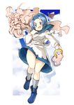  1girl absurdres aircraft airship bad_id bad_pixiv_id blue_eyes blue_hair bracelet flying highres hood jewelry kumoi_ichirin naka_akira palanquin_ship short_hair touhou unzan 