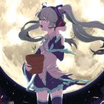  aqua_hair closed_eyes crying detached_sleeves full_moon hatsune_miku headphones hello_planet_(vocaloid) long_hair mattie moon plant potted_plant solo tears thighhighs torn_clothes twintails vocaloid 