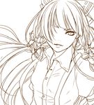  fujiwara_no_mokou hair_over_one_eye jukka lineart lowres monochrome solo touhou 