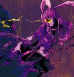  animal_ears bunny_ears glowing glowing_eye light_trail monochrome navel purple red_eyes reisen_udongein_inaba savan skirt solo spot_color torn_clothes touhou 