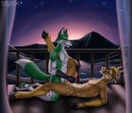  anal anal_penetration anthro canine cervine cum cum_while_penetrated cyrus deer duo fur gay green green_fur hooves lying male mammal night nude on_back outside penetration penis sex sigma_x silverwolf silverwolf16 silverwolf_(character) sunset wolf 
