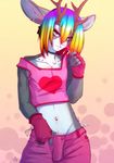  &hearts; cervine crossdressing deer ear_piercing earring girly grey_eyes hair lollipop male peritian piercing pink rainbow rainbow_hair solo 