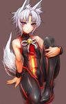  :&lt; animal_ears bare_shoulders bell bulge fox_ears fox_tail highres male_focus original otoko_no_ko purple_eyes sleeveless solo tail taishi_(picchiridou) thighs white_hair yume_rame 