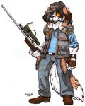  bullet canine clothed dog fenrir_lunaris gloves gun hat male plantigrade rifle sniper_(team_fortress_2) solo st_bernard standing team_fortress_2 weapon 