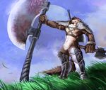  armor axe canine grass male nejita solo warrior weapon wind wolf 