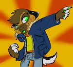  clothing dog fluff green_eyes green_tongue invalid_tag jacket jjiinx male mammal pants scott_pilgrim shirt solo syynx tail tongue 